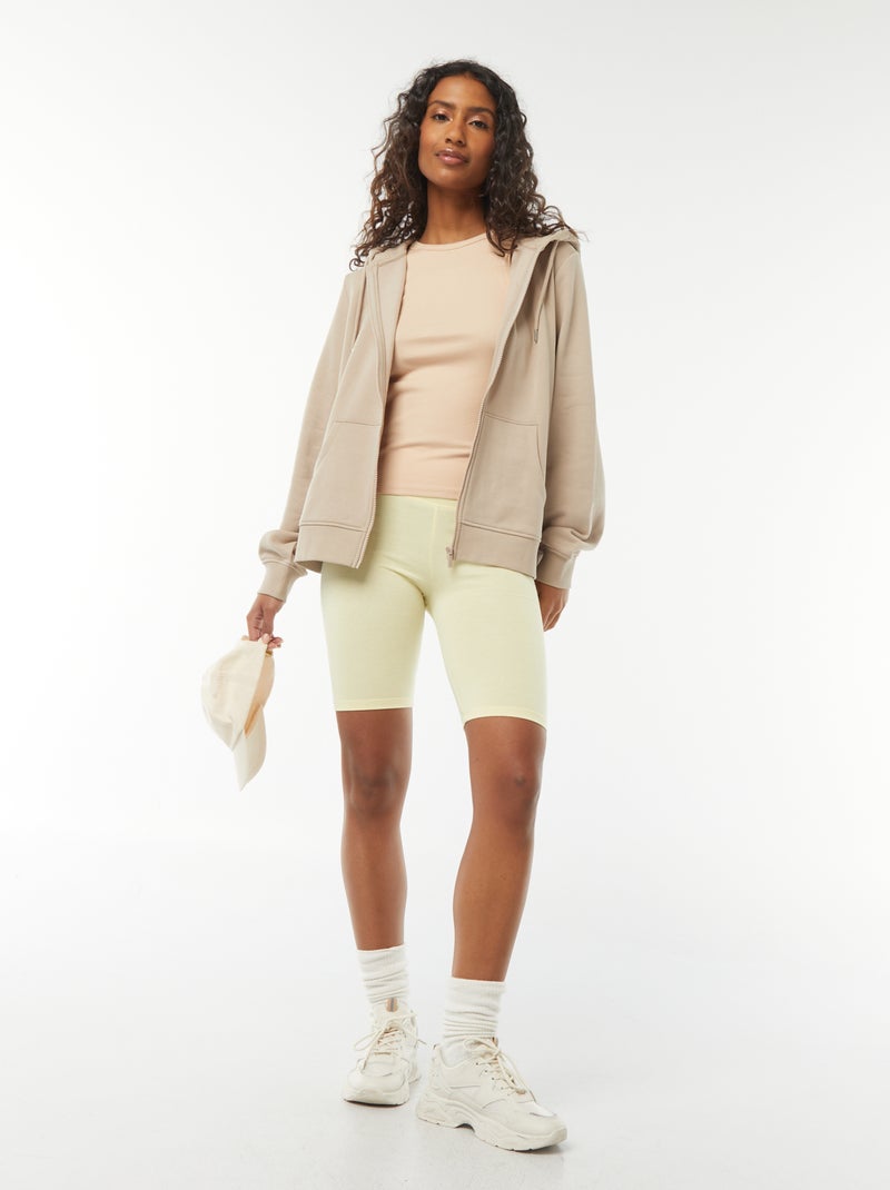 Felpa con zip e cappuccio basic beige - Kiabi