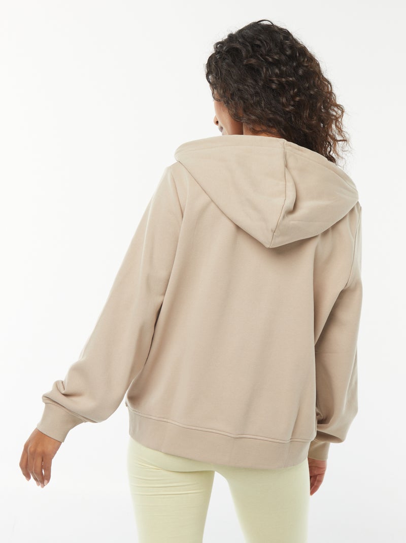 Felpa con zip e cappuccio basic beige - Kiabi