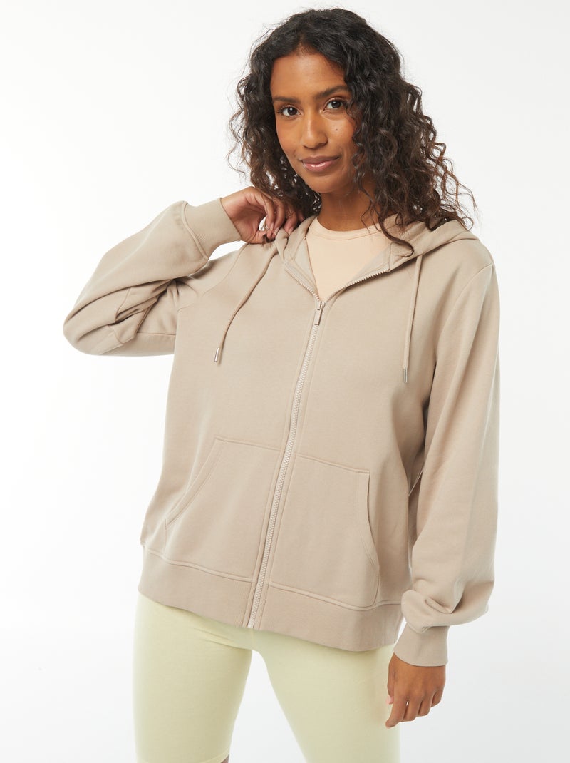 Felpa con zip e cappuccio basic beige - Kiabi