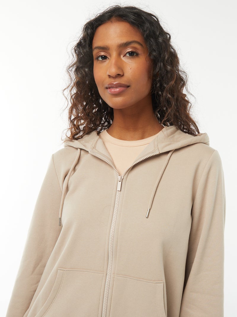 Felpa con zip e cappuccio basic beige - Kiabi