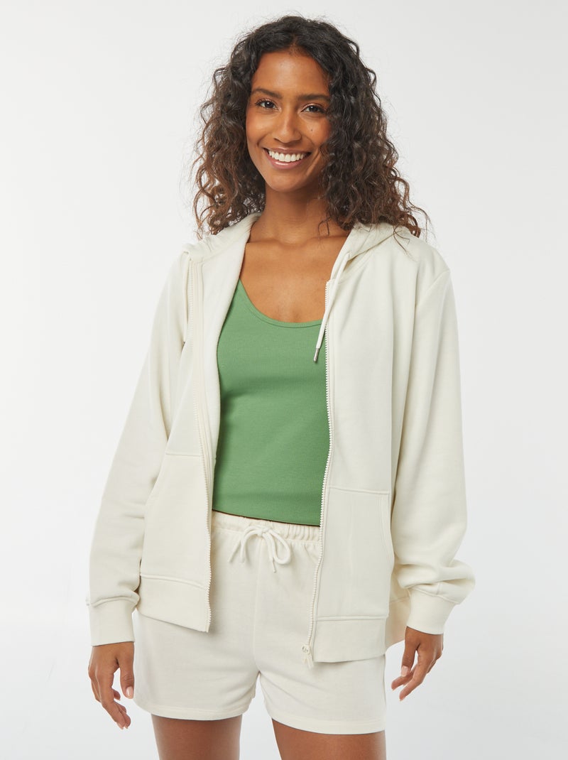 Felpa con zip e cappuccio basic Bianco - Kiabi