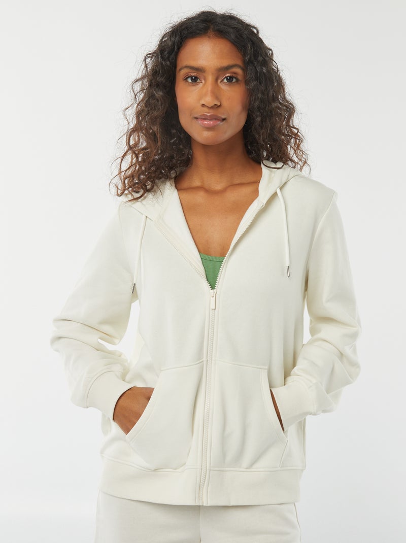 Felpa con zip e cappuccio basic Bianco - Kiabi