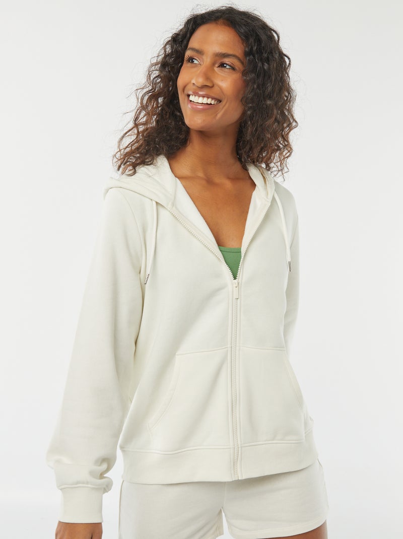Felpa con zip e cappuccio basic Bianco - Kiabi