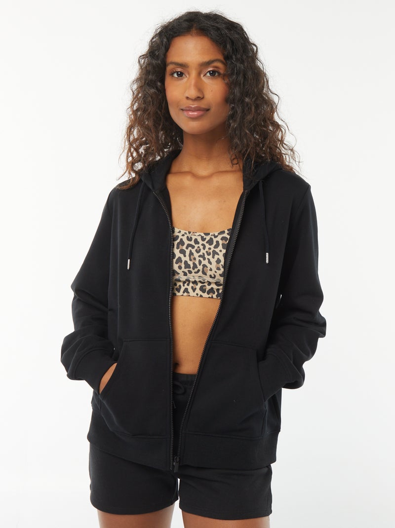 Felpa con zip e cappuccio basic nero - Kiabi