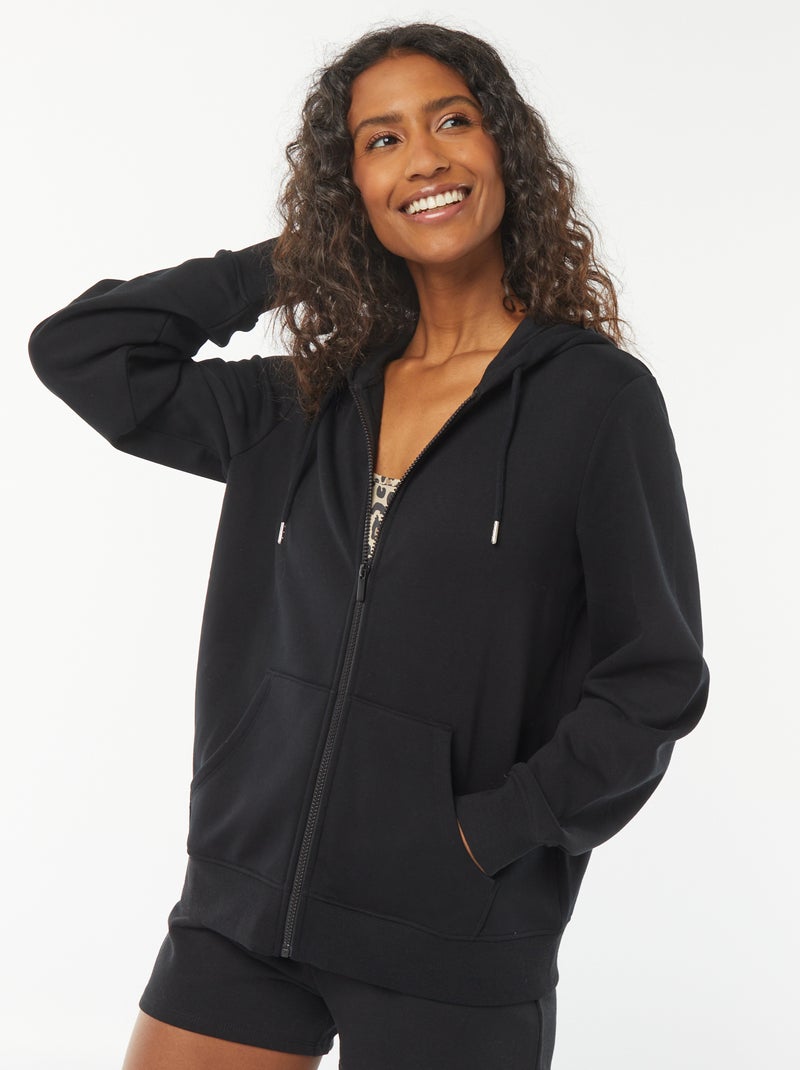 Felpa con zip e cappuccio basic nero - Kiabi