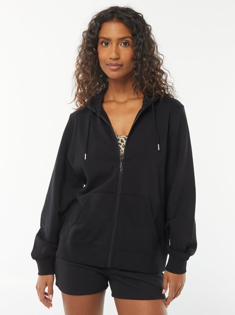 Felpa con zip e cappuccio basic nero - Kiabi