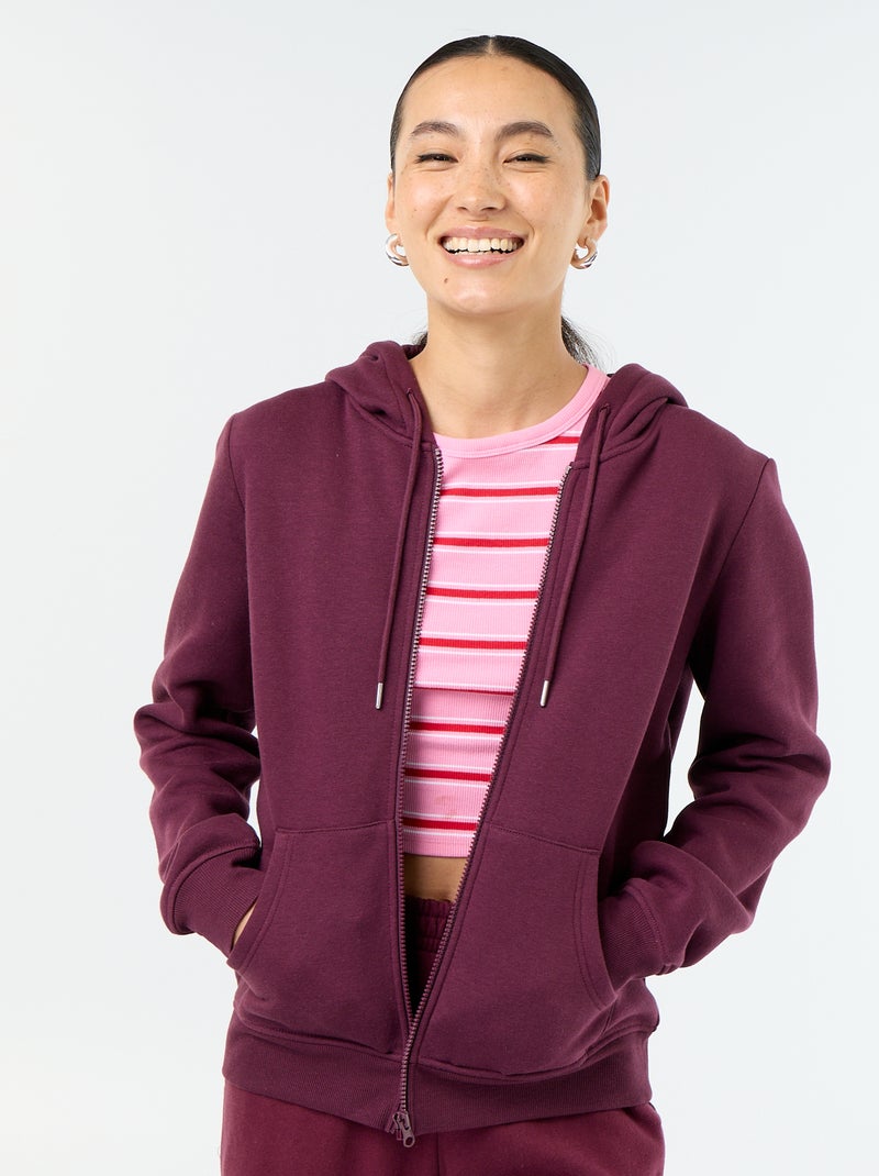 Felpa con zip e cappuccio basic Rosa - Kiabi