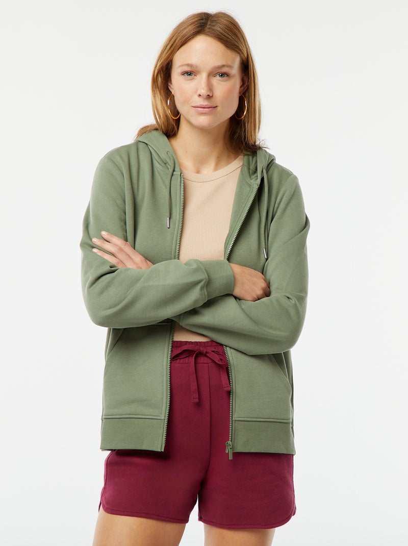 Felpa con zip e cappuccio basic Verde - Kiabi
