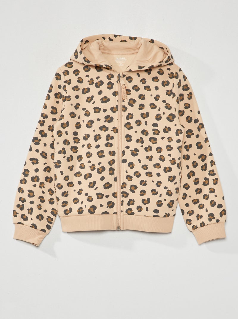 Felpa con zip e cappuccio Beige/Leopardato - Kiabi