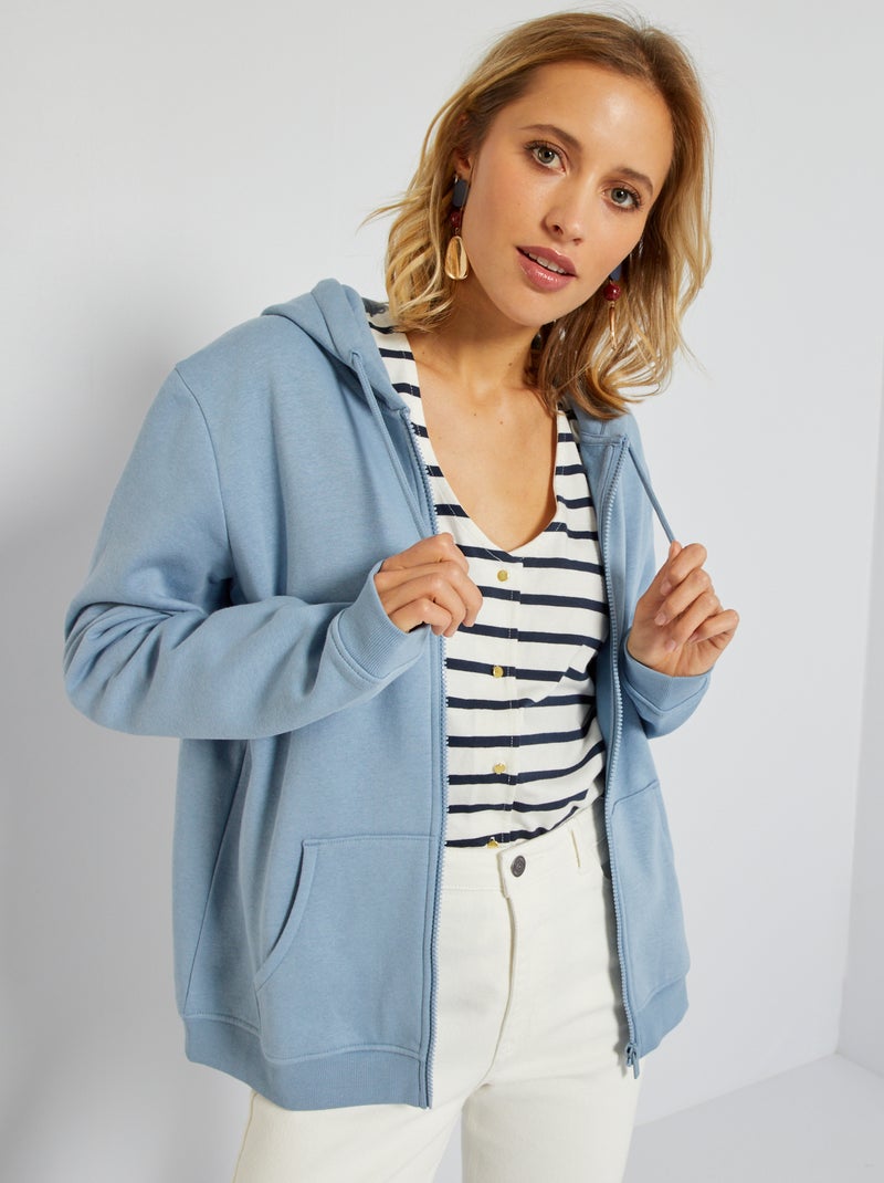 Felpa con zip e cappuccio blu denim - Kiabi