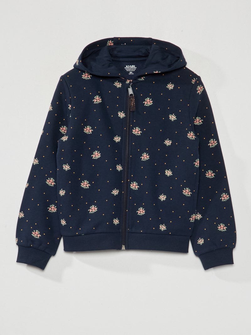 Felpa con zip e cappuccio Blu Navy/Floreale - Kiabi