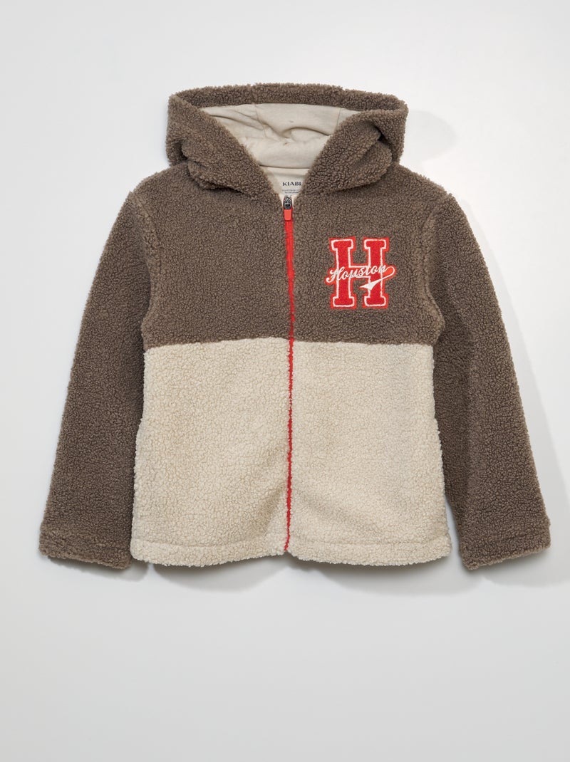 Felpa con zip e cappuccio effetto montone BEIGE - Kiabi