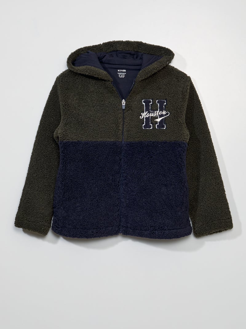 Felpa con zip e cappuccio effetto montone BLU - Kiabi