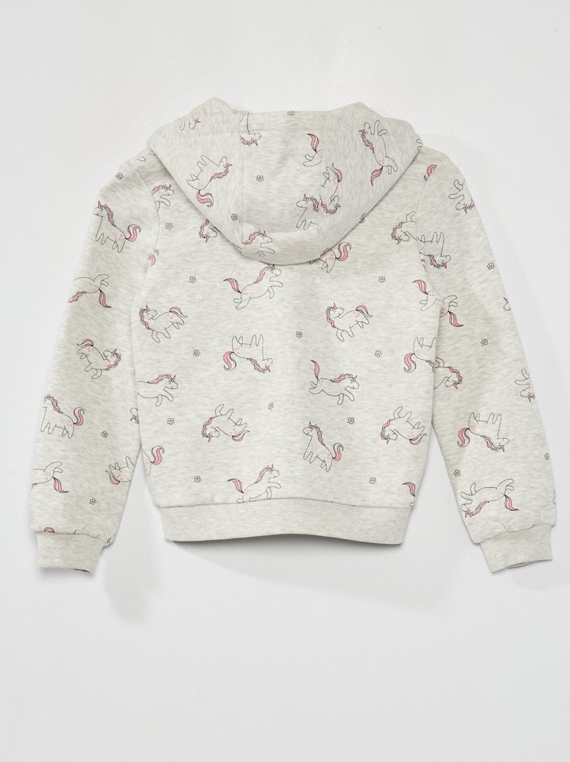 Felpa con zip e cappuccio Grigio chiaro/Unicorni - Kiabi