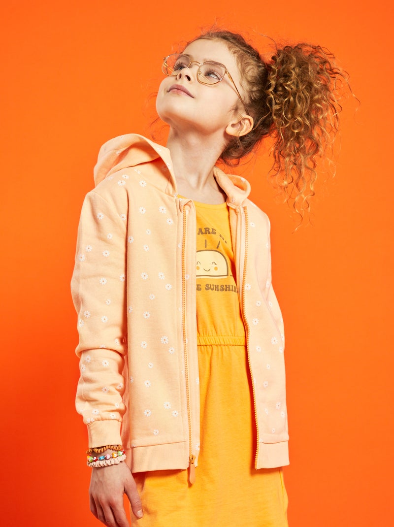 Felpa con zip e cappuccio in tessuto felpato ARANCIONE