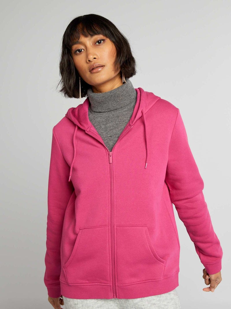 Felpa con zip e cappuccio rosa scuro - Kiabi
