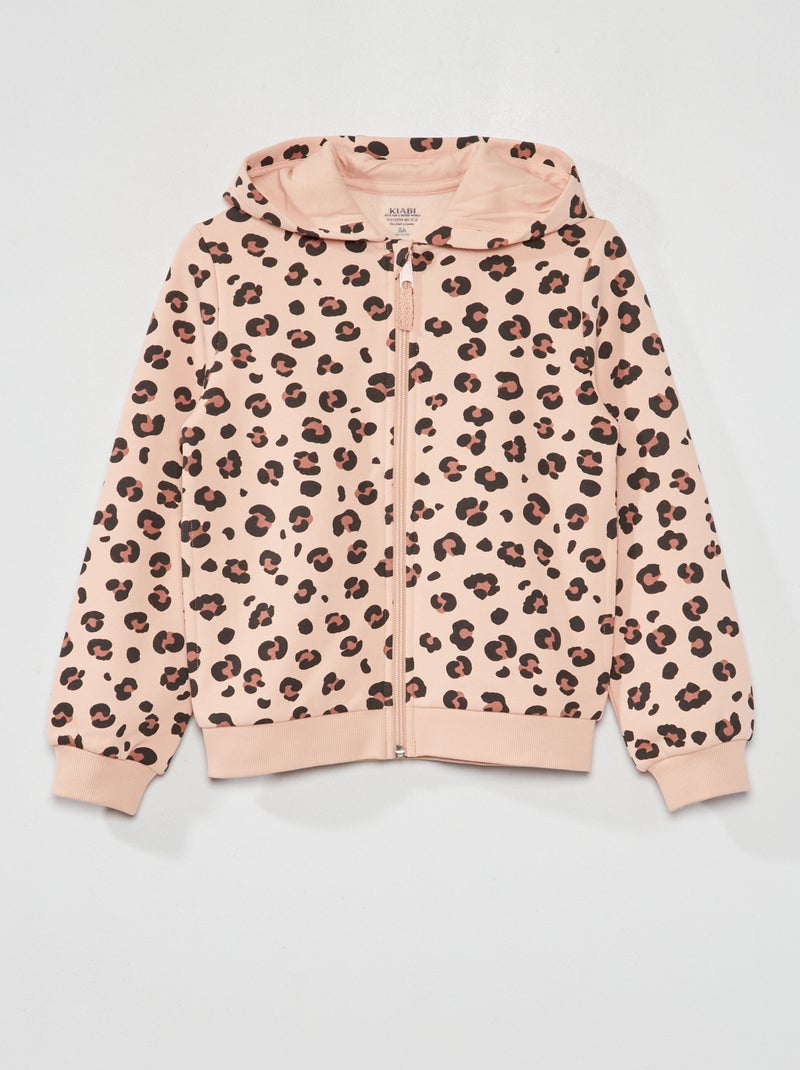 Felpa con zip e cappuccio Rosa/Leopardato - Kiabi