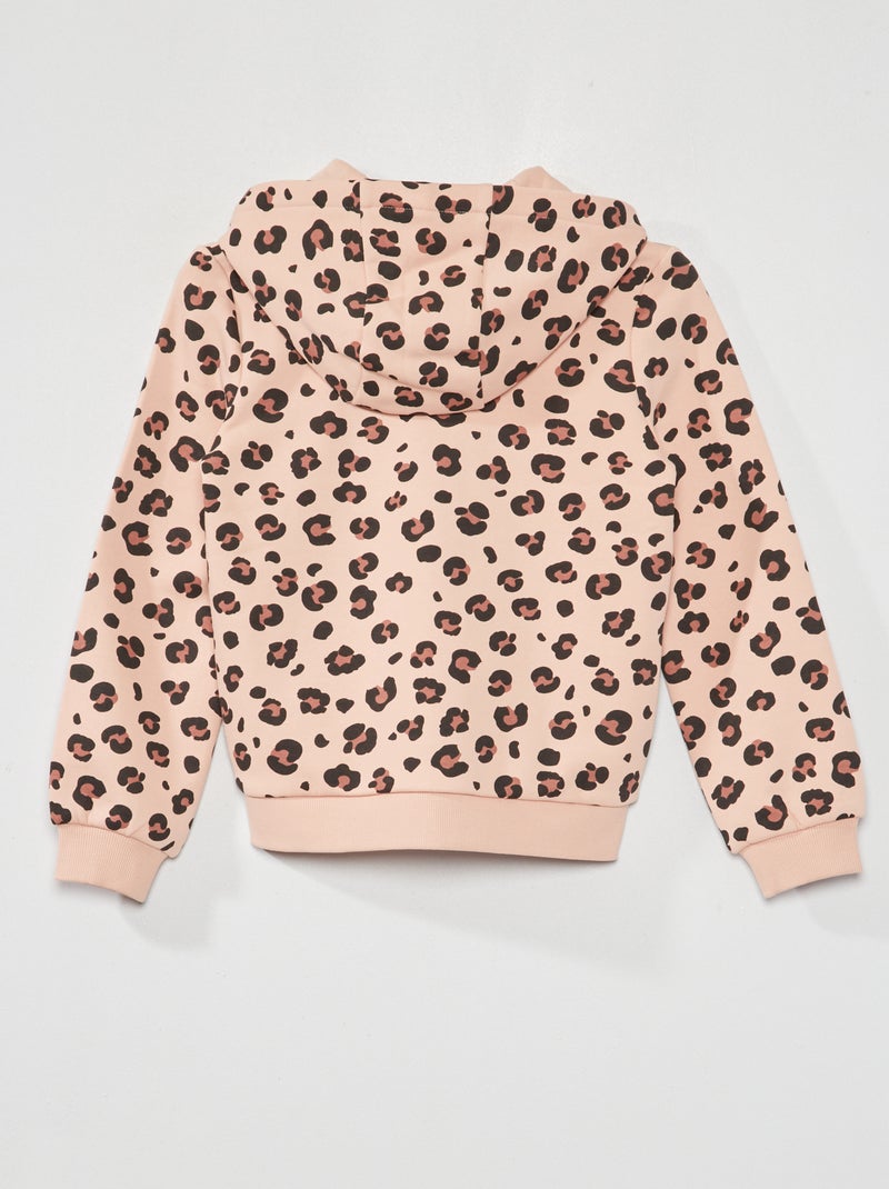 Felpa con zip e cappuccio Rosa/Leopardato - Kiabi