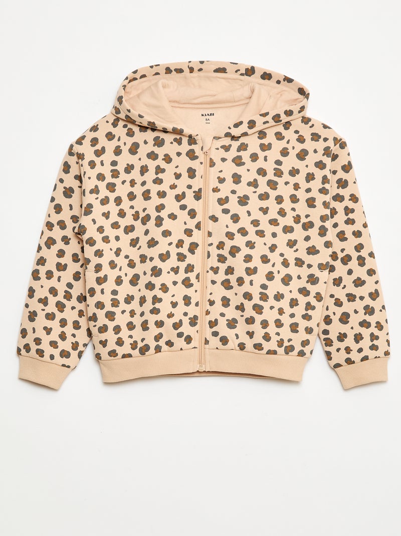 Felpa con zip e cappuccio stampata Beige - Kiabi