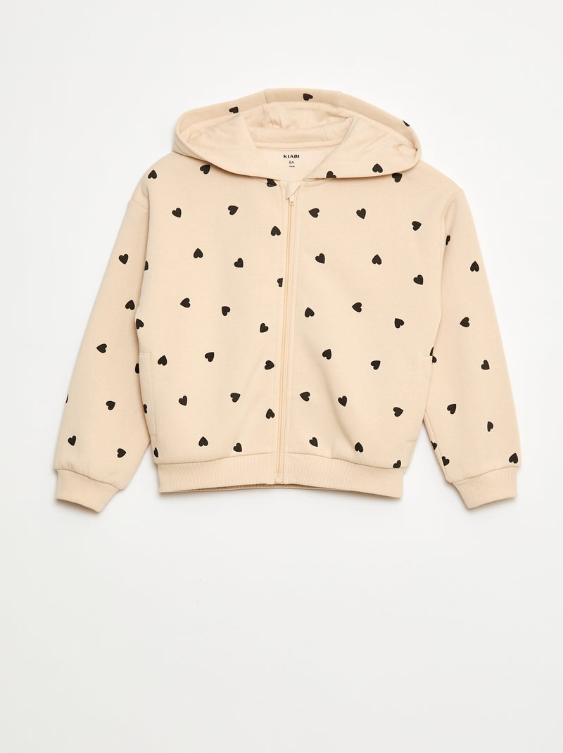 Felpa con zip e cappuccio stampata Beige - Kiabi