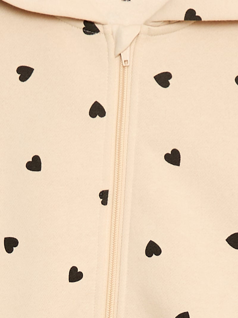 Felpa con zip e cappuccio stampata Beige - Kiabi