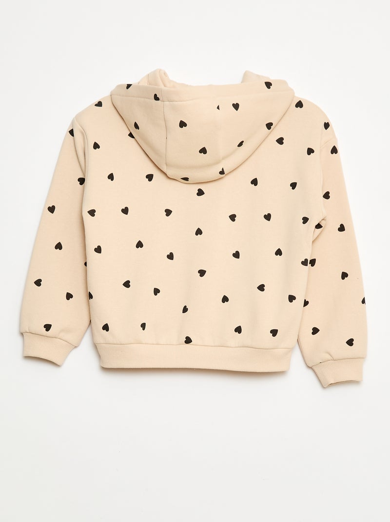 Felpa con zip e cappuccio stampata Beige - Kiabi