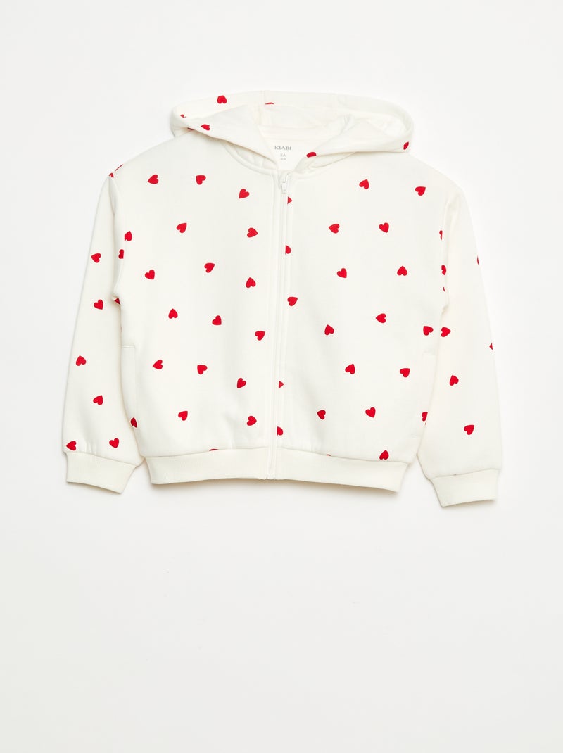 Felpa con zip e cappuccio stampata Bianco - Kiabi