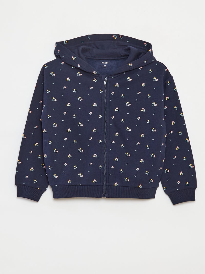 Felpa con zip e cappuccio stampata Blu - Kiabi