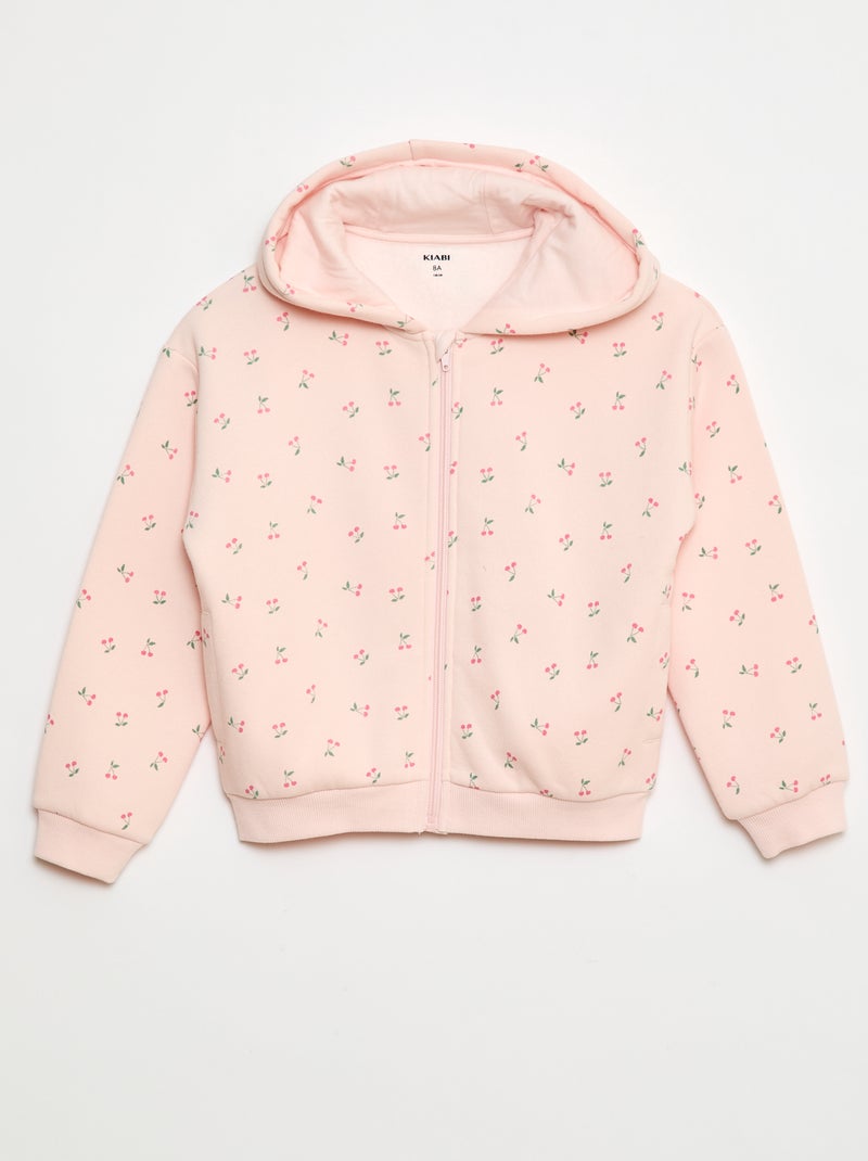 Felpa con zip e cappuccio stampata Rosa - Kiabi