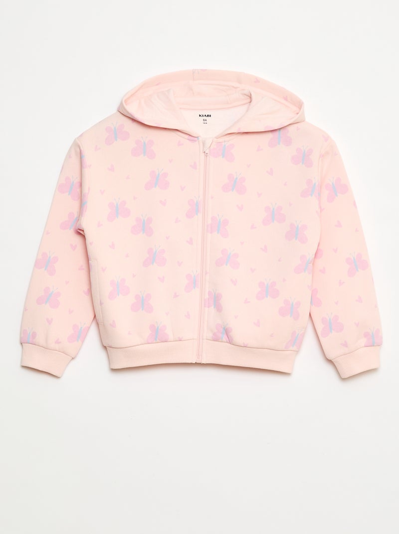 Felpa con zip e cappuccio stampata Rosa - Kiabi