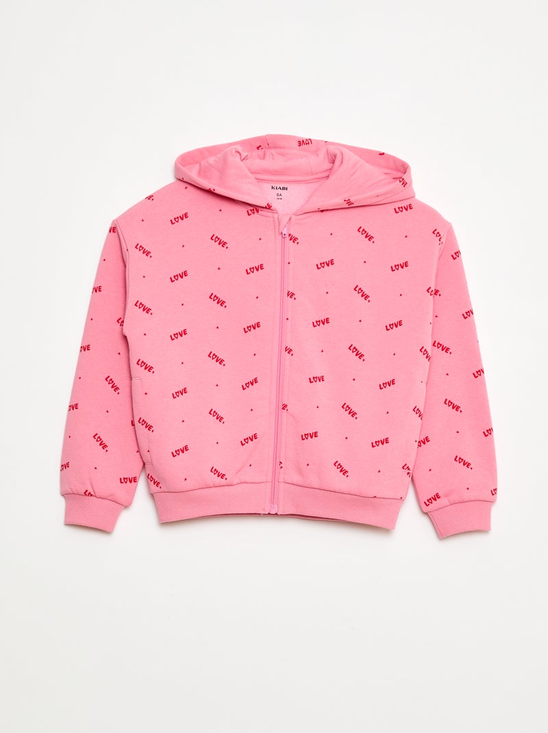 Felpa con zip e cappuccio stampata Rosa - Kiabi