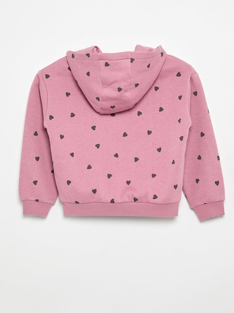 Felpa con zip e cappuccio stampata Rosa - Kiabi