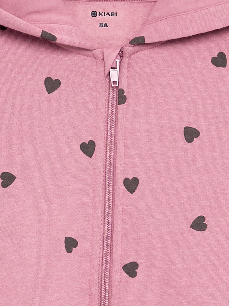 Felpa con zip e cappuccio stampata Rosa - Kiabi