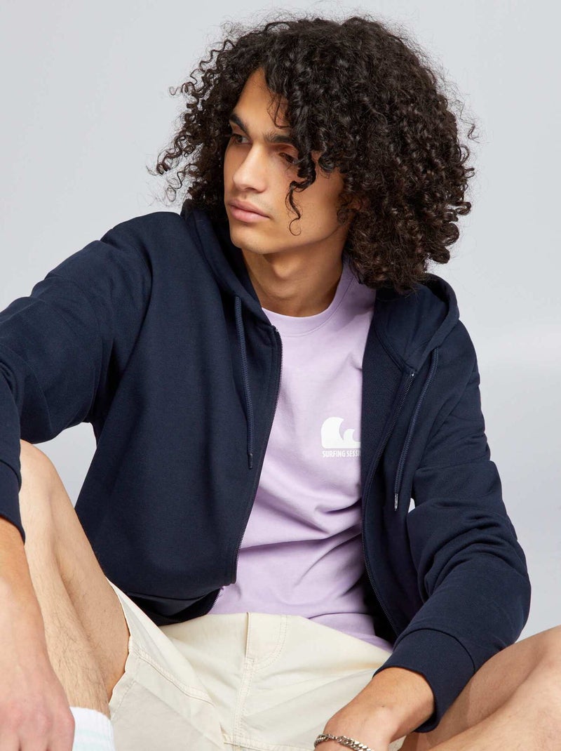 Felpa con zip e cappuccio tinta unita BLU - Kiabi
