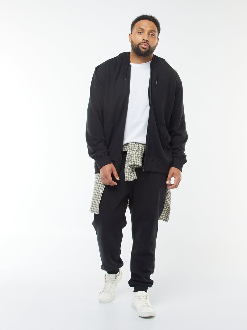 Felpa con zip e cappuccio tinta unita nero - Kiabi