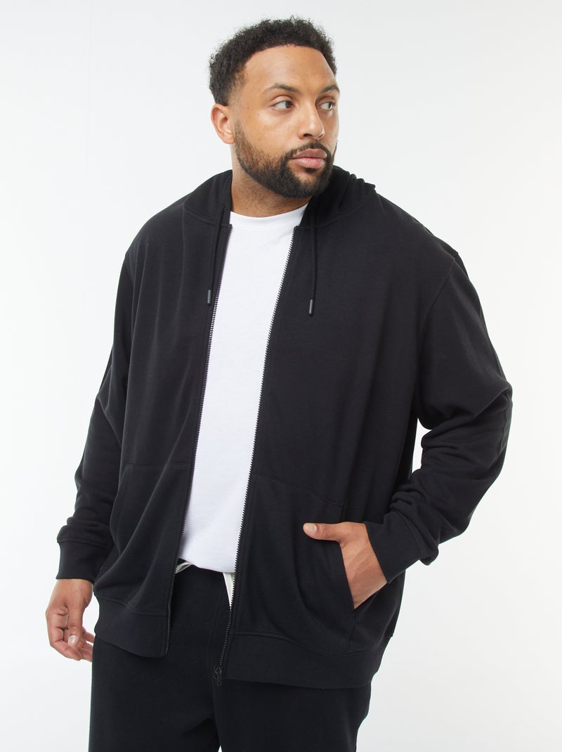 Felpa con zip e cappuccio tinta unita nero - Kiabi