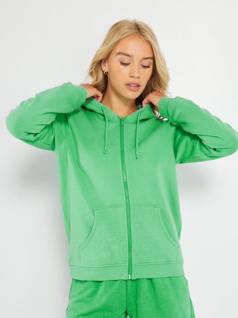 Felpa con zip e cappuccio VERDE - Kiabi