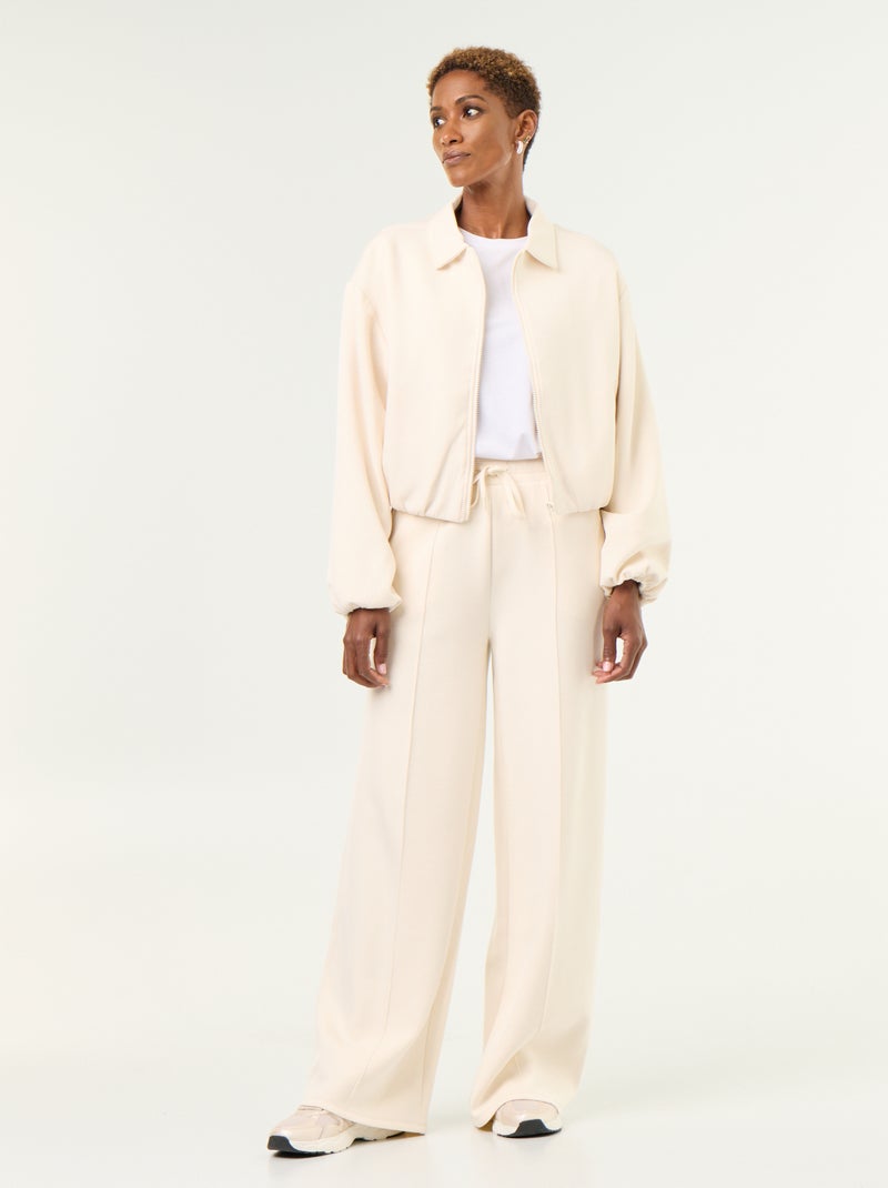 Felpa con zip e colletto a camicia Beige - Kiabi