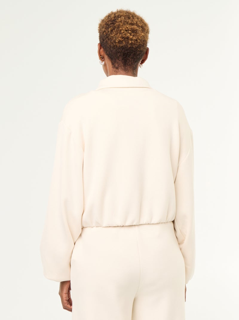 Felpa con zip e colletto a camicia Beige - Kiabi