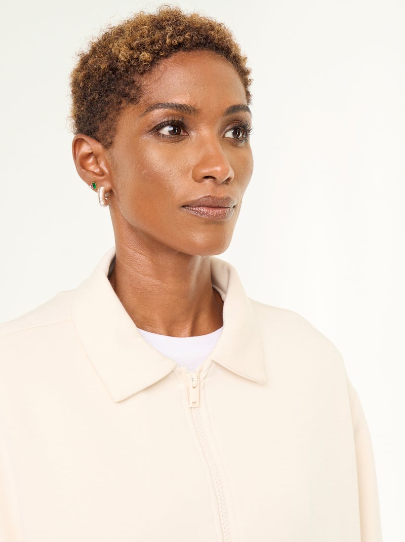 Felpa con zip e colletto a camicia Beige - Kiabi