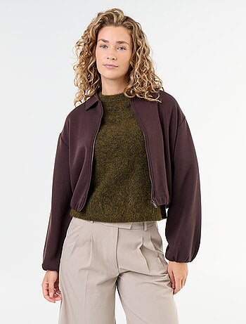 Felpa con zip e colletto a camicia