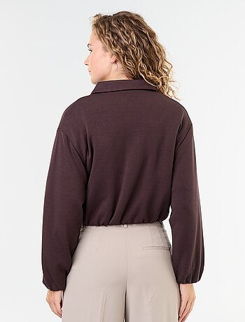 Felpa con zip e colletto a camicia