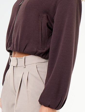 Felpa con zip e colletto a camicia