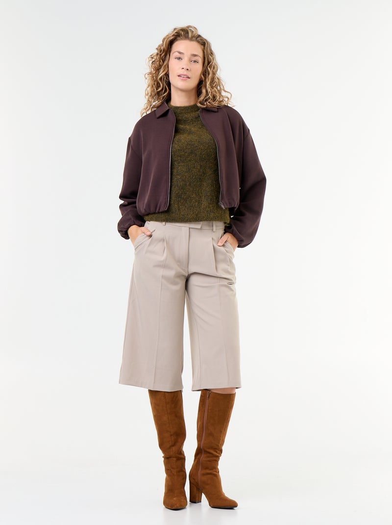 Felpa con zip e colletto a camicia Marrone - Kiabi
