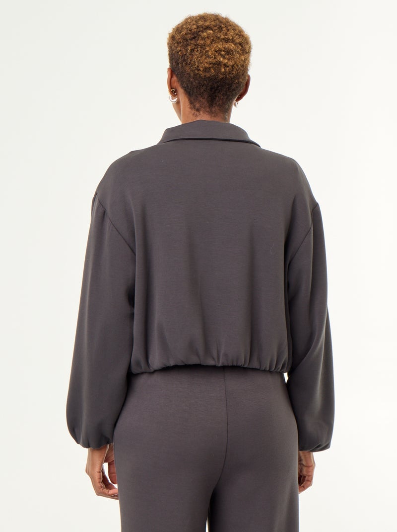 Felpa con zip e colletto a camicia Nero - Kiabi