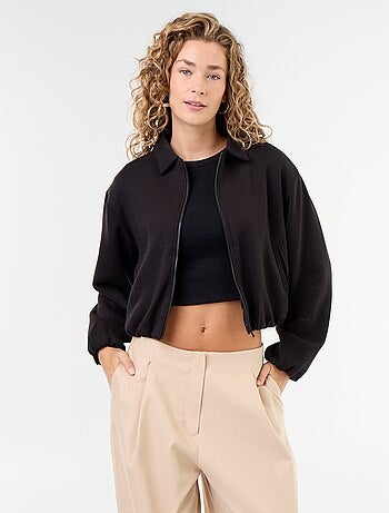 Felpa con zip e colletto a camicia