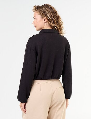 Felpa con zip e colletto a camicia