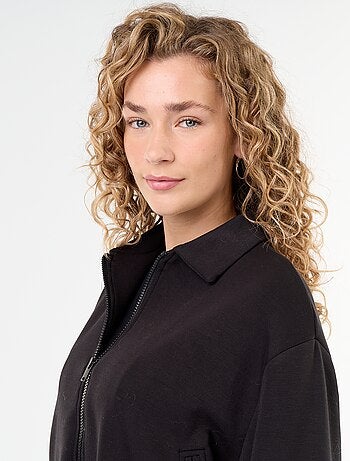 Felpa con zip e colletto a camicia