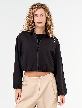 Felpa con zip e colletto a camicia