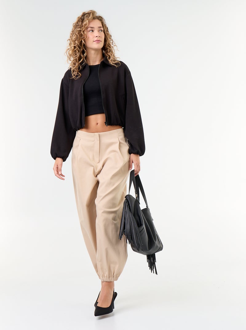 Felpa con zip e colletto a camicia Nero - Kiabi